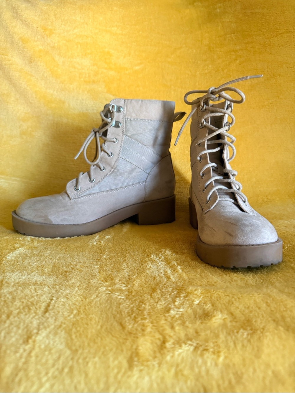 Suede Lace-Up Combat Boots in Taupe Stylish Ankle Boot